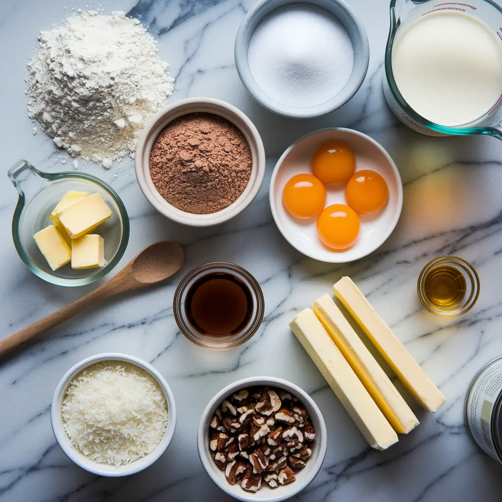 Ingredients for the Best German Chocolate Cake